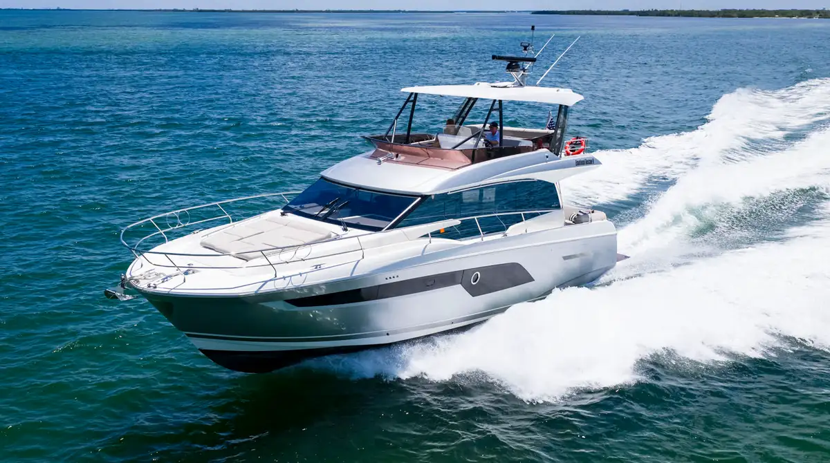 Aerial photo of a motor yacht underway off Fort Lauderdale